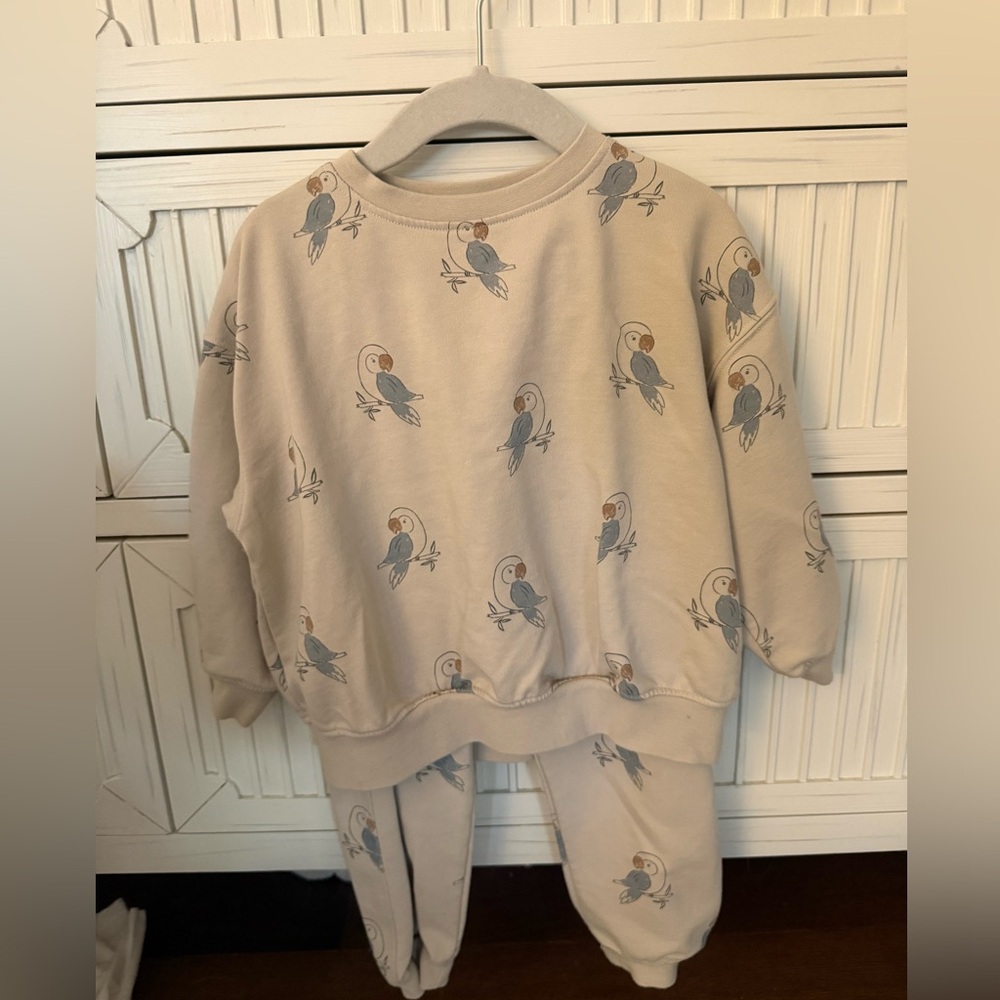 Rylee + Cru sweatshirt set - parrot print size 2-3